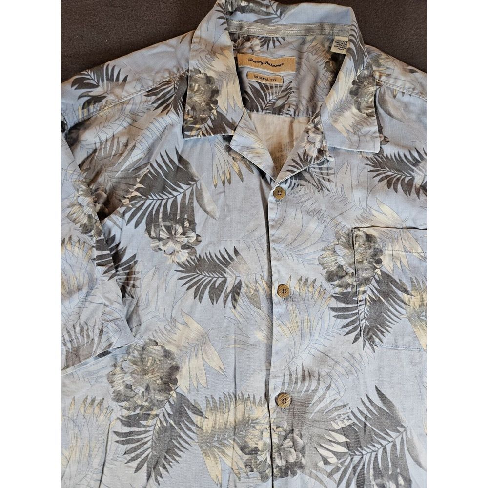 Tommy Bahama Shirt‎ Mens XXL Hawaiian Button Down Blue Silk Beach Casual